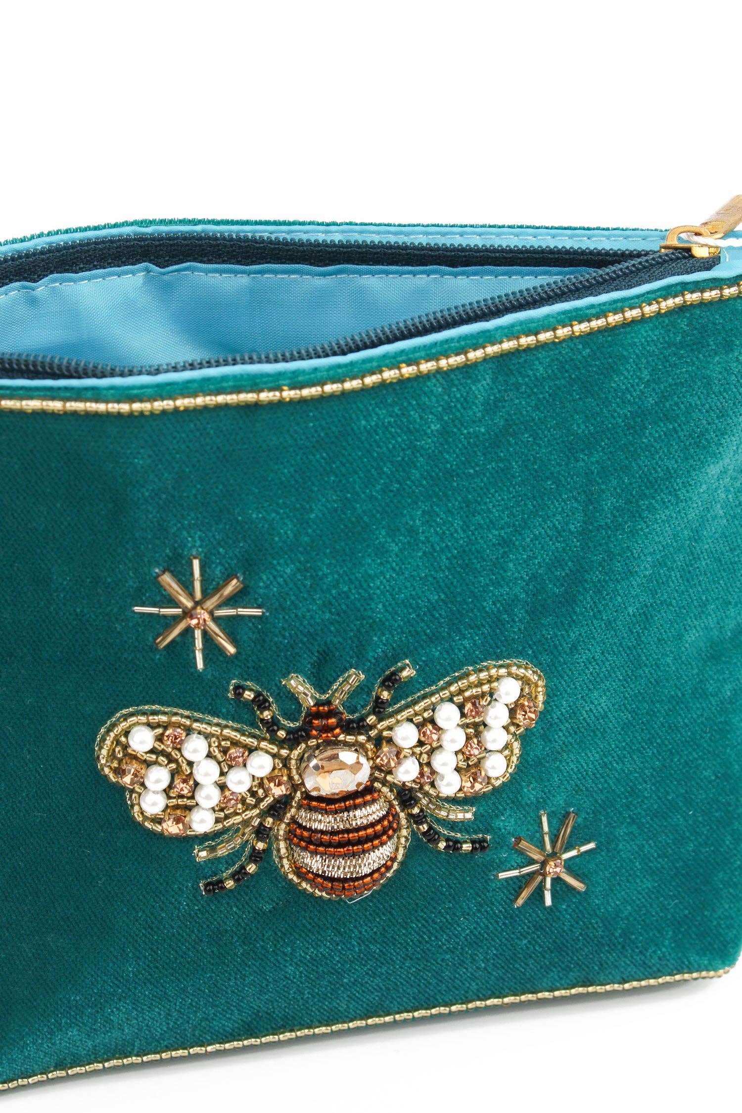 My Doris – wholesale Pouch – Women’s – TEAL GOLDEN BEE MEDIUM VELVET POUCH2