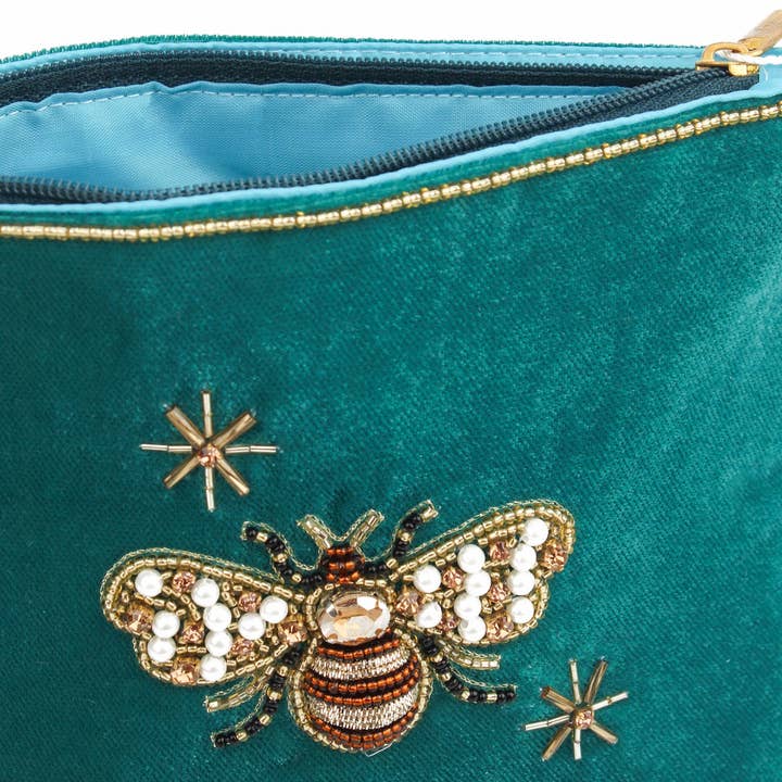 My Doris – wholesale Pouch – Women’s – TEAL GOLDEN BEE MEDIUM VELVET POUCH2