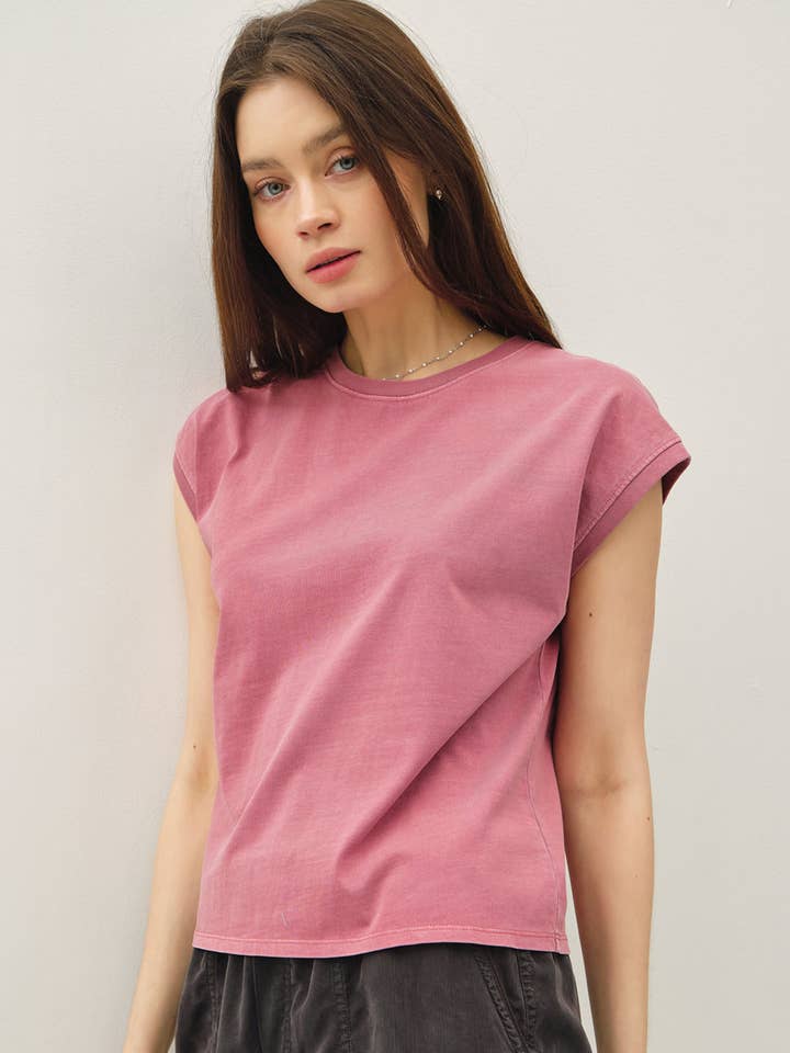Be Cool - Wholesale T-Shirt - Women's - BASIC ACID WASH CAPPED SLEEVE TEE