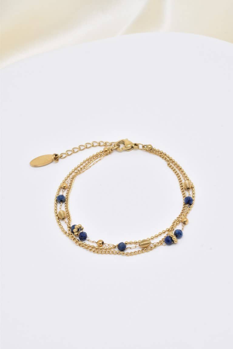 Kapyco – Engroshandel Flettet armbånd – Kapyco tre-radet armbånd i rustfrit stål med naturlige sten - BR210215OR1