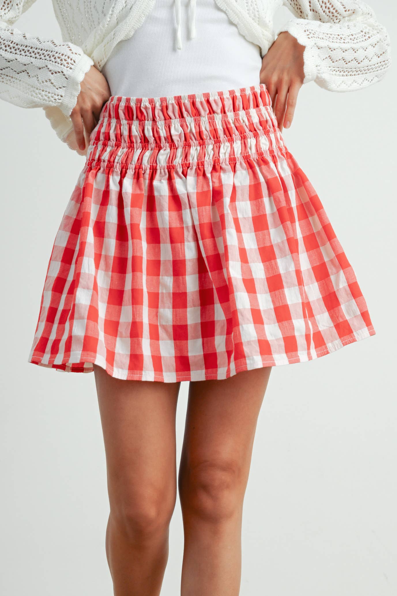 VERMELHO/MARFIM Saia Xadrez com Padrão de Quadrados - BMS7743 para venda a revendedores na Faire3