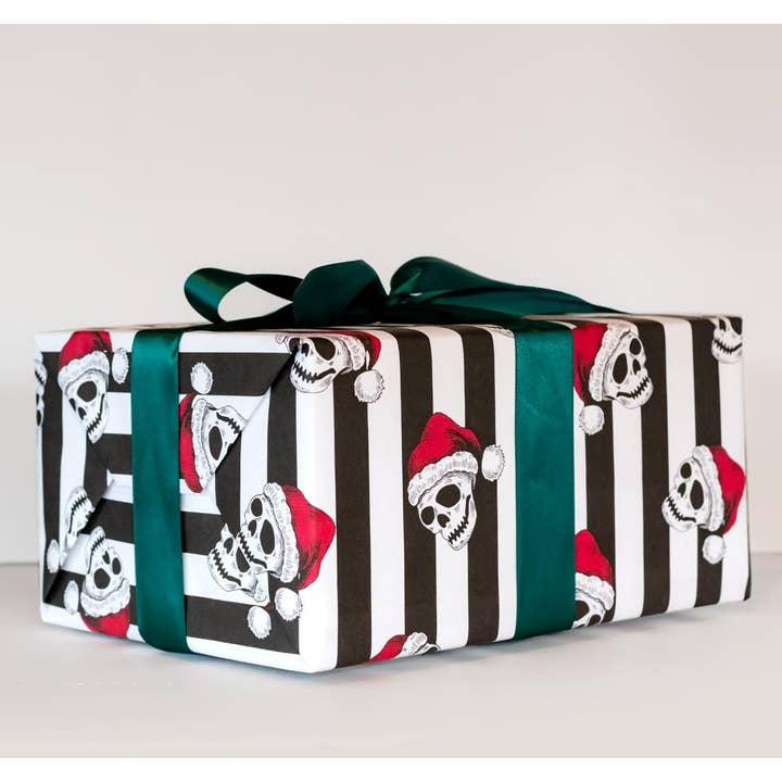 Spooky Cat Press - Wholesale Wrapping Paper Roll - Santa Skull Gift Wrap (8ft Roll)