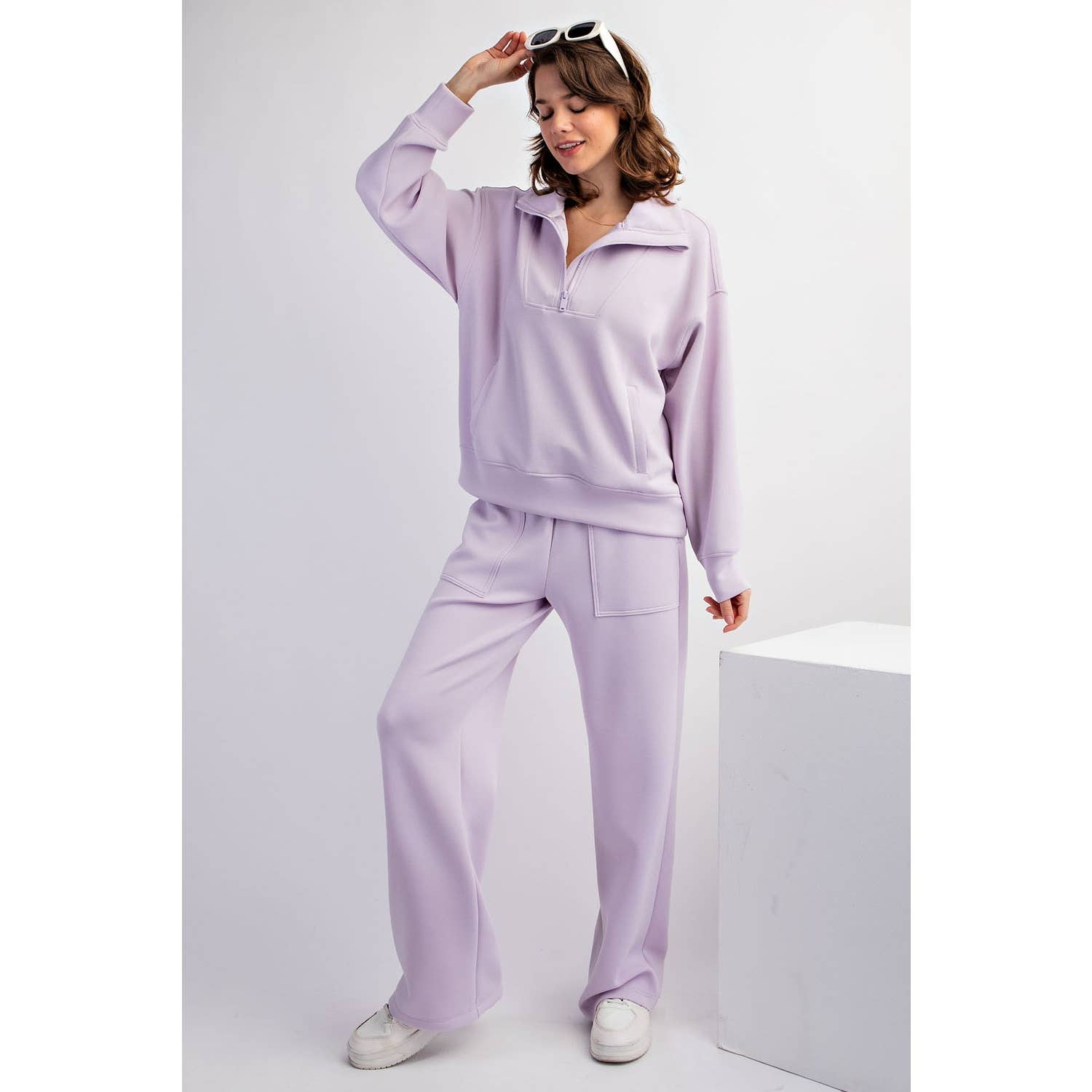 Rae Mode - Vendita all'ingrosso Felpa - Donna - PULLOVER CON COLLO A IMBUTO E ZIP A QUARTO IN MODAL SCUBA29