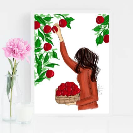 Art de cueillette de pommes, illustration de mode d'automne, art mural d'automne pour la vente par PLTStudio
