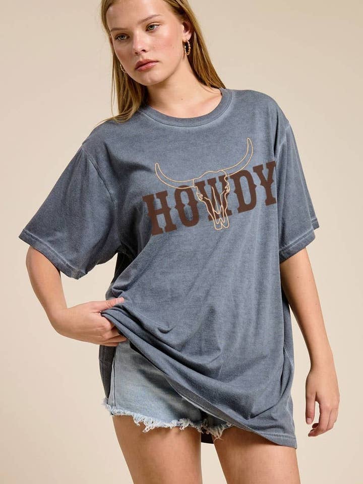 PUFF' Cow Skull Howdy Graphic S/S Lunar Dye Tee for wholesale by Foryeri