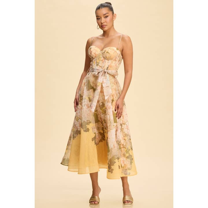 FALL FLORALS MIDI BELTED DRESS for wholesale by Luxxel