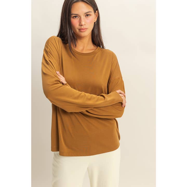 Casual Long-Sleeve Crew Neck Top for wholesale by Double Zero