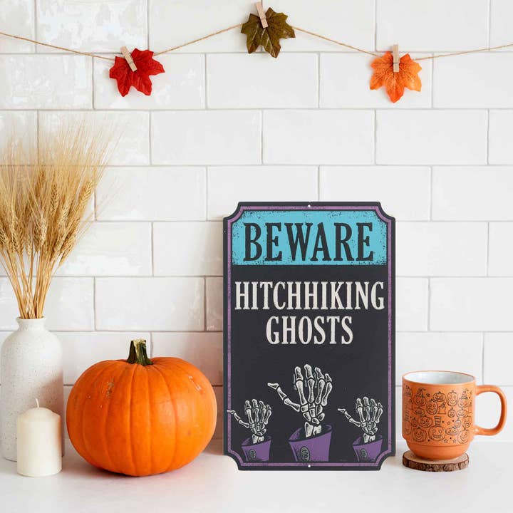 Open Road Brands, LLC - Wholesale Sign - Disney Beware of Hitchhiking Ghosts Metal Sign
