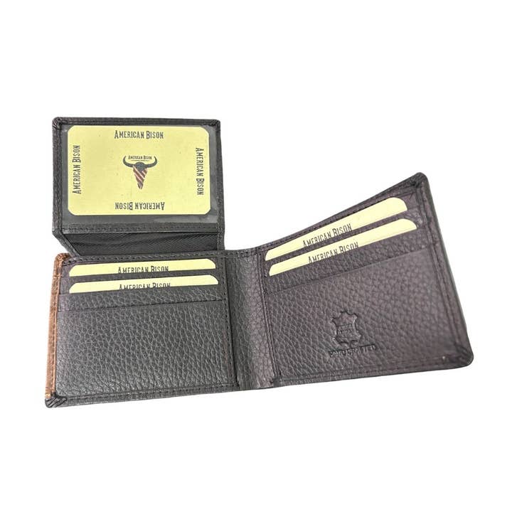 Leather Impressions Inc - Wholesale Wallet - Men's - Mixed Media Bifold Rodeo Wallet with Medallion AB19155
