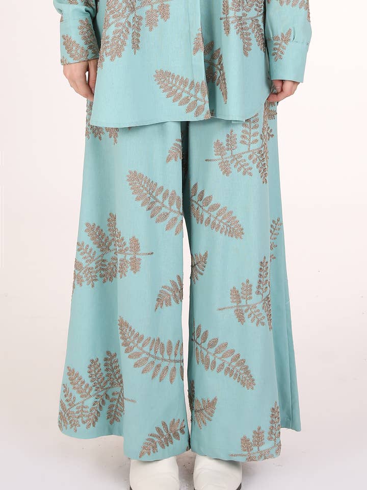 Geborduurde Bloemen Rechte Wijde Broek QC7001 voor wholesale door Beulah Style