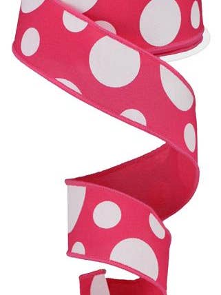 1.5"X10YD GIANT THREE SIZE DOT - HOT PINK AND WHITE - RGB114711 for wholesale by General Wholesale Inc