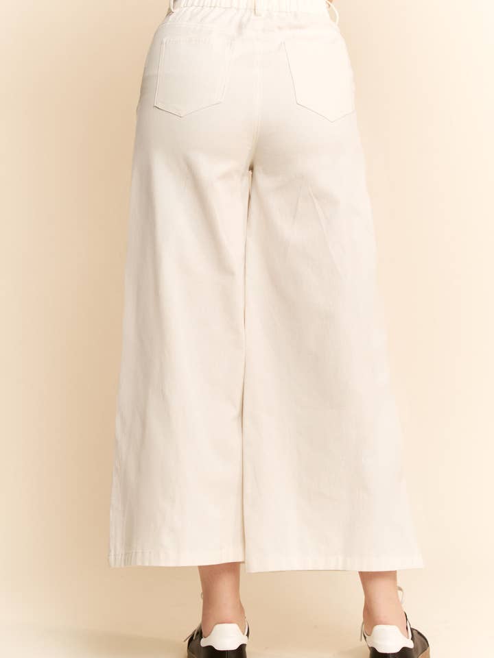 LINEN CORD FLORAL EMBROIDERED SIDE ELASTIC BACK PANTS for wholesale on Faire6