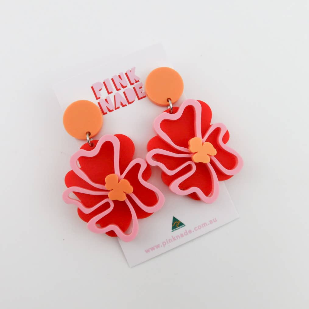 Pink Nade - Wholesale Dangle earrings - Squiggle Flower Red / Pink / Orange Dangle
