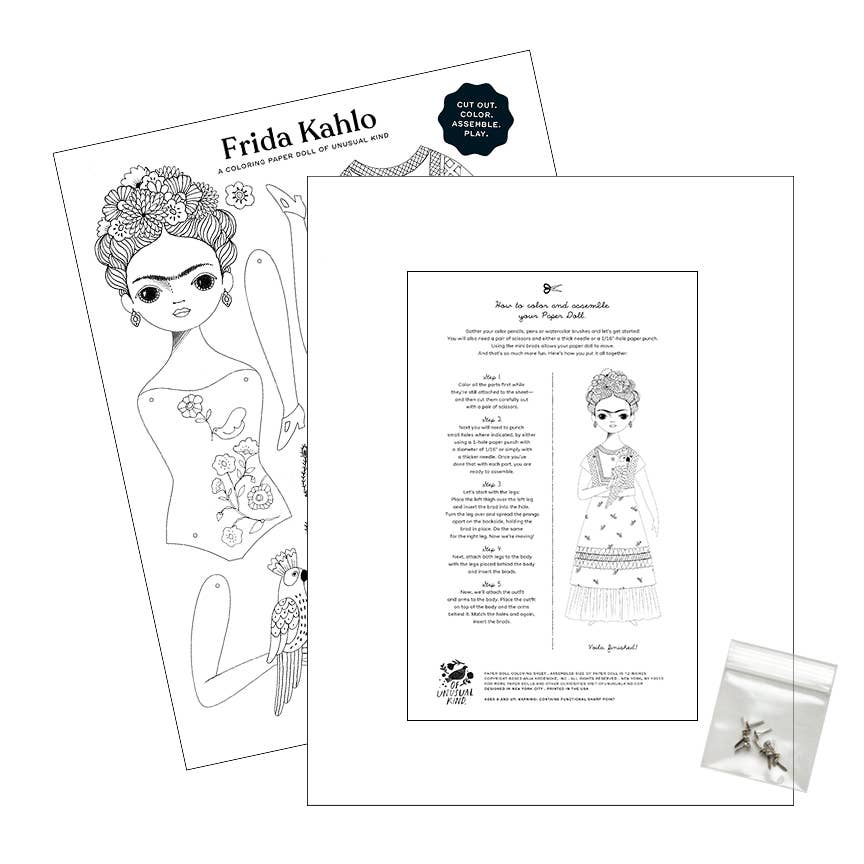 Of Unusual Kind – wholesale Colouring and activity book – kids and baby – FRIDA KAHLO PAPER DOLL COLORING SHEET1