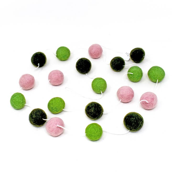Handmade Felt Ball Garland Pastel Colours from Nepal for wholesale by Fair to Trade Ltd