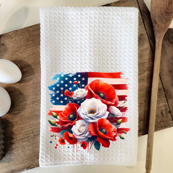 American Poppy Patriot Waffle Weave Diskhandduk Kökshandduk för wholesale av Prairie Chicken Sticker Shop & Gifts