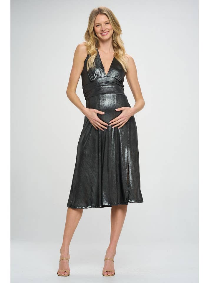 Star Motherhood - Vente Robe - États-Unis - Robe de maternité métallisée à col en V profond avec fente