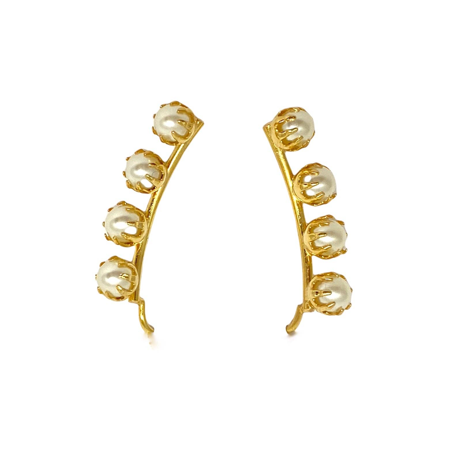 GoldFi - Wholesale Ear Jackets/Climbers - 18k Gold Filled Pearl Ear Climber Style Earrings2