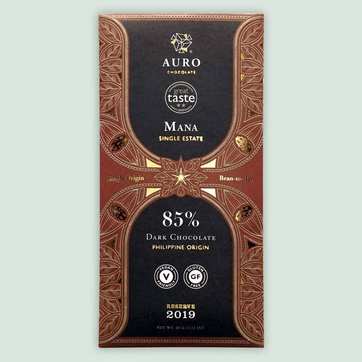 Auro Reserve Mana Dark Chocolate Bar 85% (Single Origin) for wholesale by Bar & Cocoa Chocolate