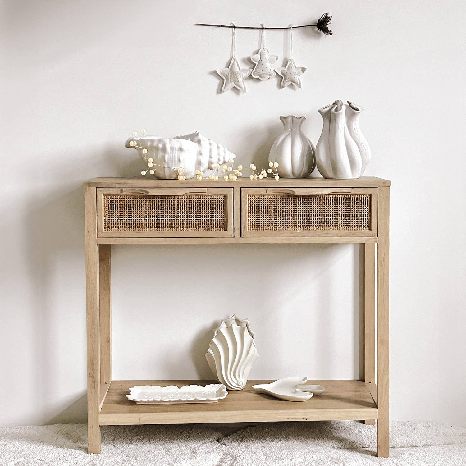 Opjet Paris - Wholesale Vaas - Witte vaas met hoge schelpen L15,7 D11 H21,3cm2