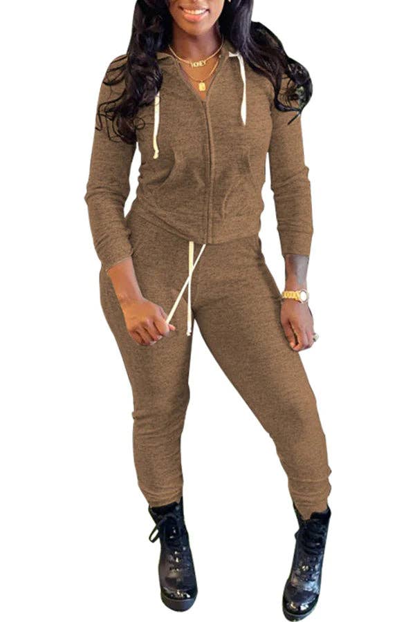 MB Fashion Wholesale - Wholesale Top & Pant Set (NOT Loungewear) - Women's - MB FASHION Zip-Up Hoodie and Jogger Pants Set 12489R19