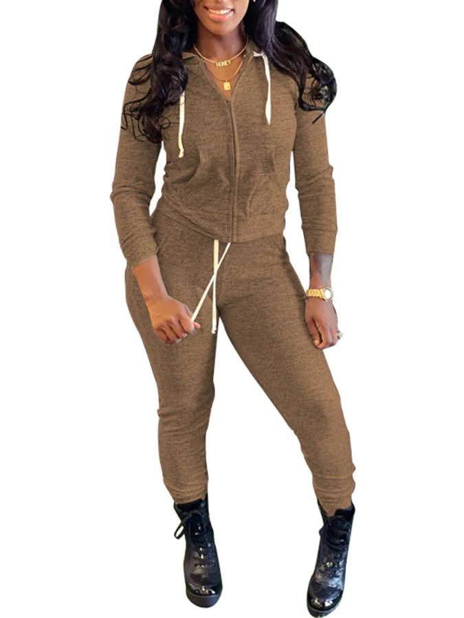 MB Fashion Wholesale - Wholesale Top & Pant Set (NOT Loungewear) - Women's - MB FASHION Zip-Up Hoodie and Jogger Pants Set 12489R19