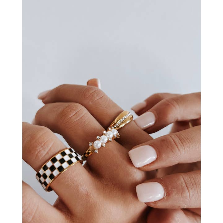 Beljoy - Wholesale Band/Stacked Ring - Rellery Checkerboard Ring || Choose Color