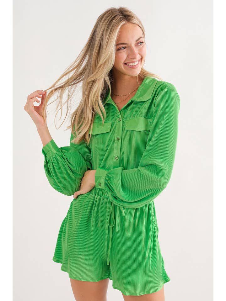 Blue B - Wholesale Romper – Women's - 61136R - Accordion Pleated Collared Romper10