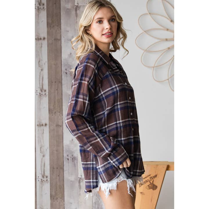 Veveret - Wholesale Buttoned-down shirt – Women's - Boyfreind Button Down Plaid Shirt3