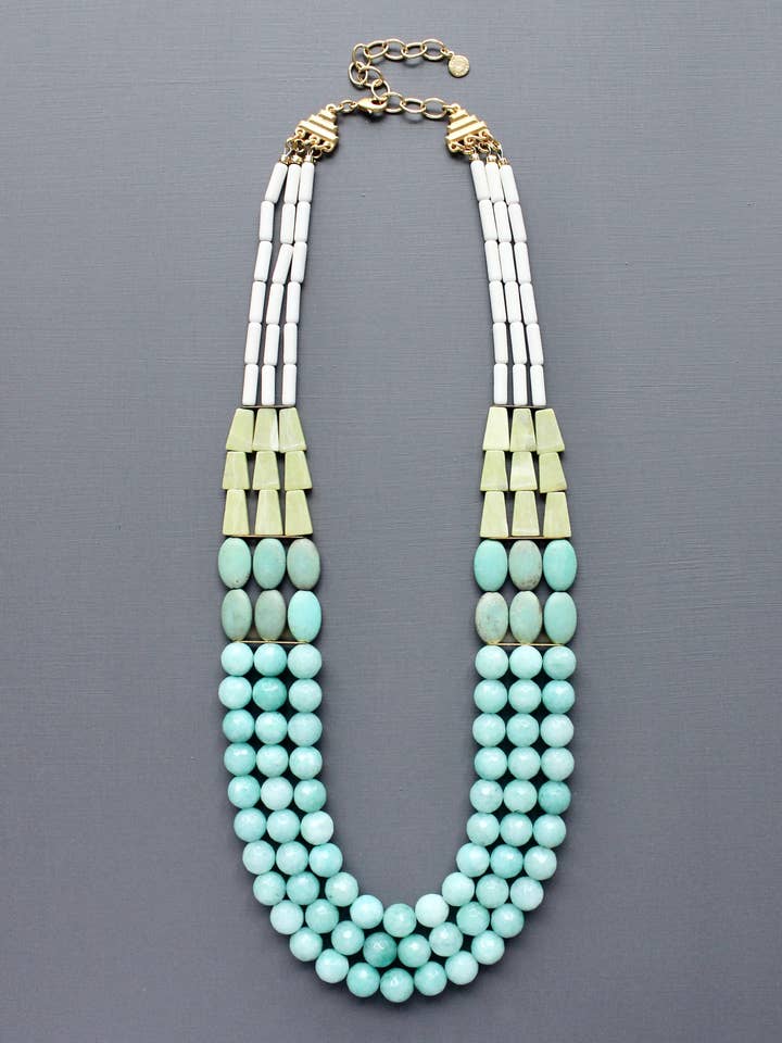 MLN122 Triple strand turquoise and amazonite necklace for wholesale by David Aubrey Jewelry