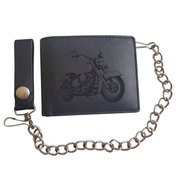 Genuine Leather Biker BiFold Wallet W 12" Chain Motorcycle for wholesale by Megical Basket