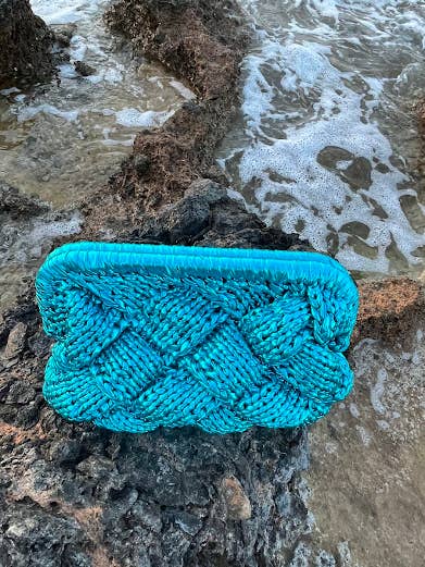 AMALTHEIA- Metallic Blue Crochet Clutch Bag for wholesale by SIBYLLADELPHICA