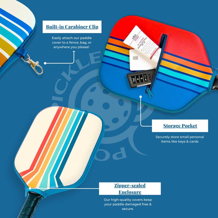 Posh Pickler Pickleball - Wholesale Sporting accessories - Pickleball Paddle Cover with storage & fence hook - Love2