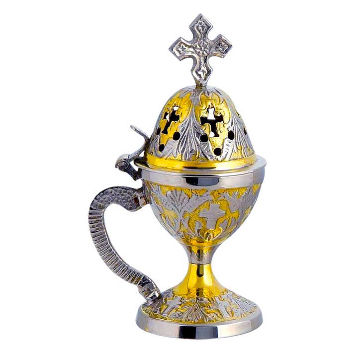 TheHolyArt – wholesale Incense holder – Christian Brass Resin Incense Burner, Greek Orthodox Thurible Incense holder, Metal Byzantine Home Censer Perfume burner, religious decor