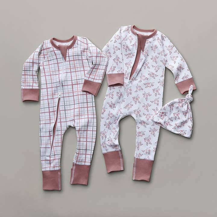 multi Blush Plaid Baby Zip Romper for wholesale on Faire3