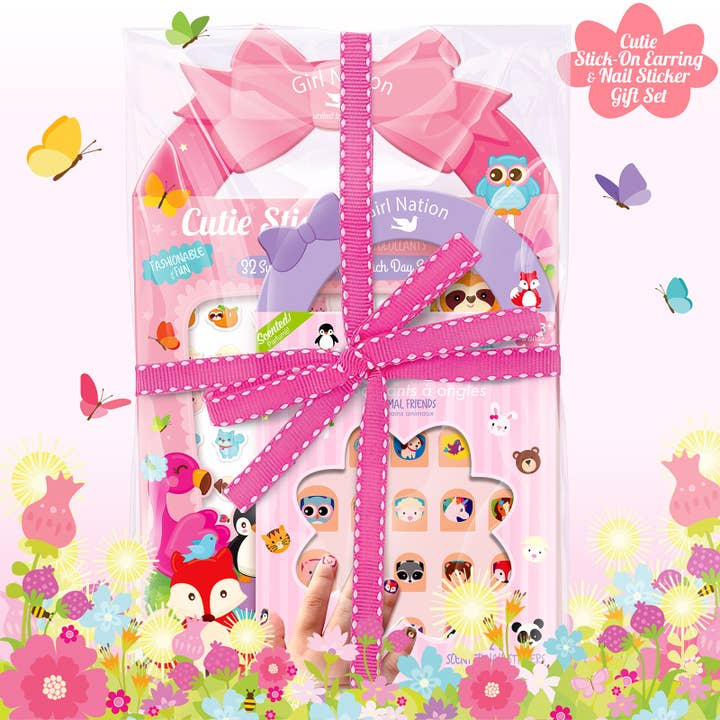 Söta klisterörhängen och nagelklistermärken presentset - Djur för wholesale av Girl Nation