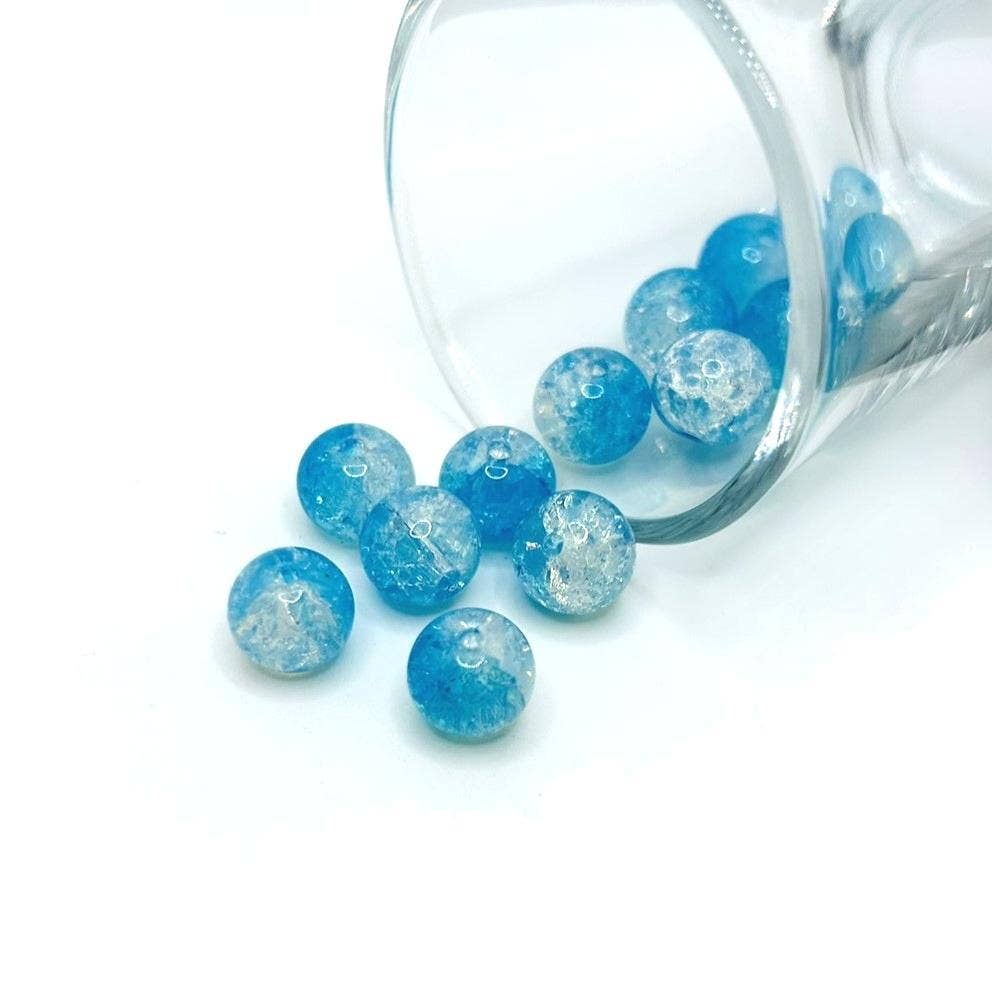 Guerrilla Charm - Wholesale Beads - 10mm Blue and Clear Crackle Glass Beads0
