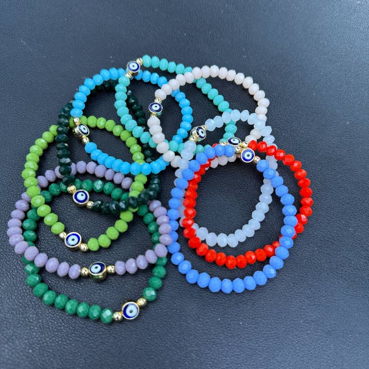 Loli - Wholesale Beaded Bracelet - Stretchy Bracelet |10 Color Mix Set | Evil Eye 6 mm Stone 7