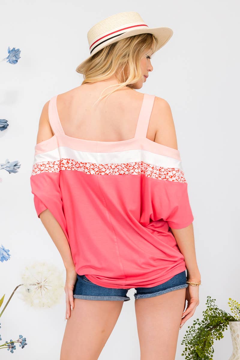 Celeste Clothing - Vendita all'ingrosso Camicetta - Donna - MANICA CORTA A MANICHE CORTE A BLOCCHI DI COLORE PLUS SIZE -CT43763-PL4