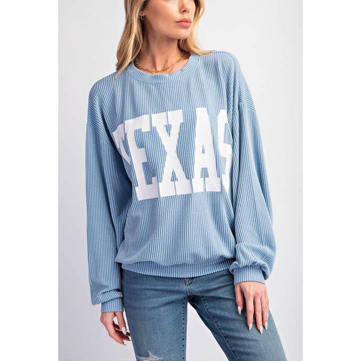 Coloring You - Wholesale Graphic Sweatshirt - Women's - 9078 TEXAS PRINT RIB CORD SWEATSHIRT