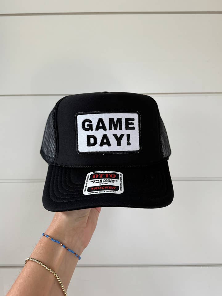 GAME DAY! Patch Hat | Black/White Foam for wholesale by The Day Away Collective