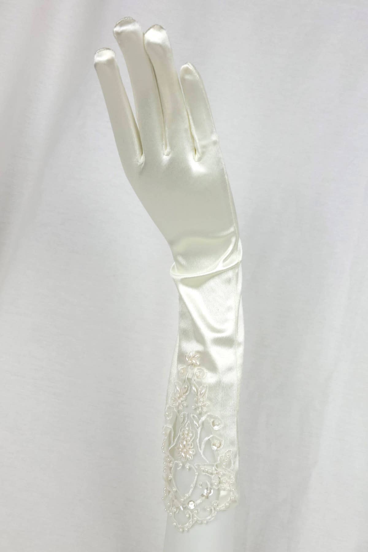 Chicas - Wholesale Gloves – Women's - Pair of Long Satin Gloves With Lace and Pearls G4388BL3