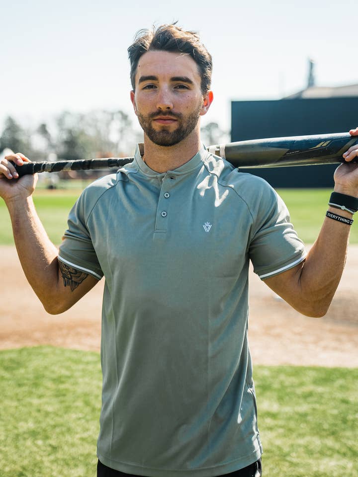 ELEVATE Active Henley - Sage for wholesale by Verses Apparel Co