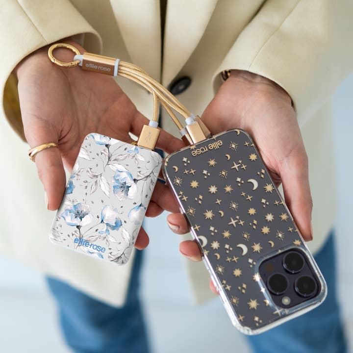 Ellie Rose - Wholesale Portable Charger - Power Bank Charger - Blue Floral10