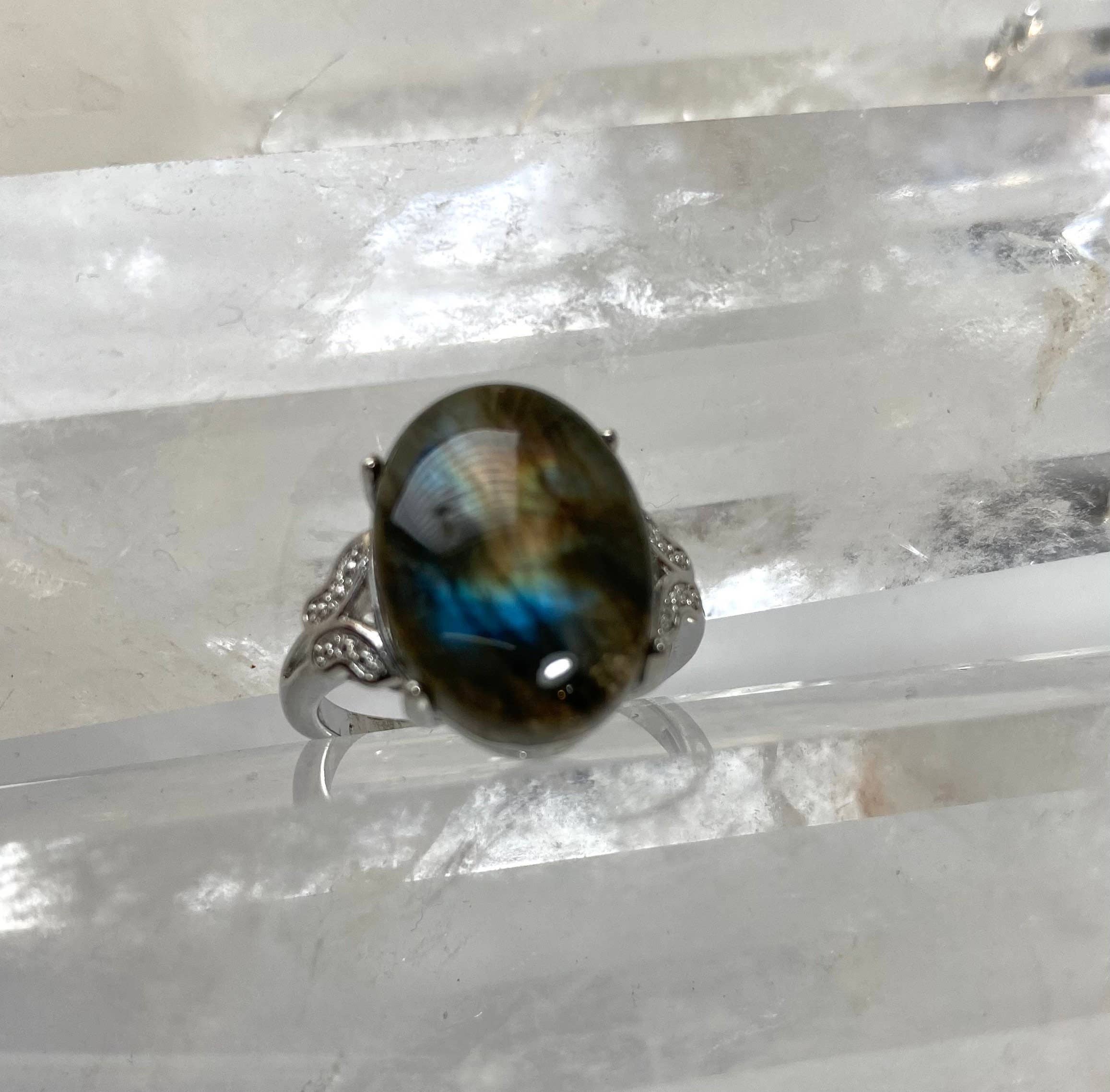 KayleeNYC - Vendita all'ingrosso Anelli con pietra singola/solitario - Anello in Labradorite Naturale Bronzo Bianco6