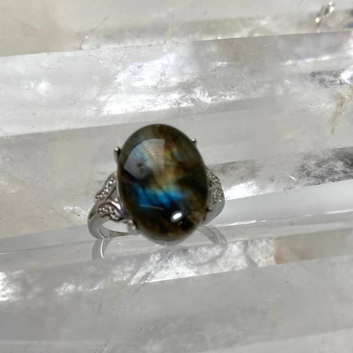 KayleeNYC - Wholesale Single Stone/Solitaire Ring - Natural Labradorite Ring White Bronze6