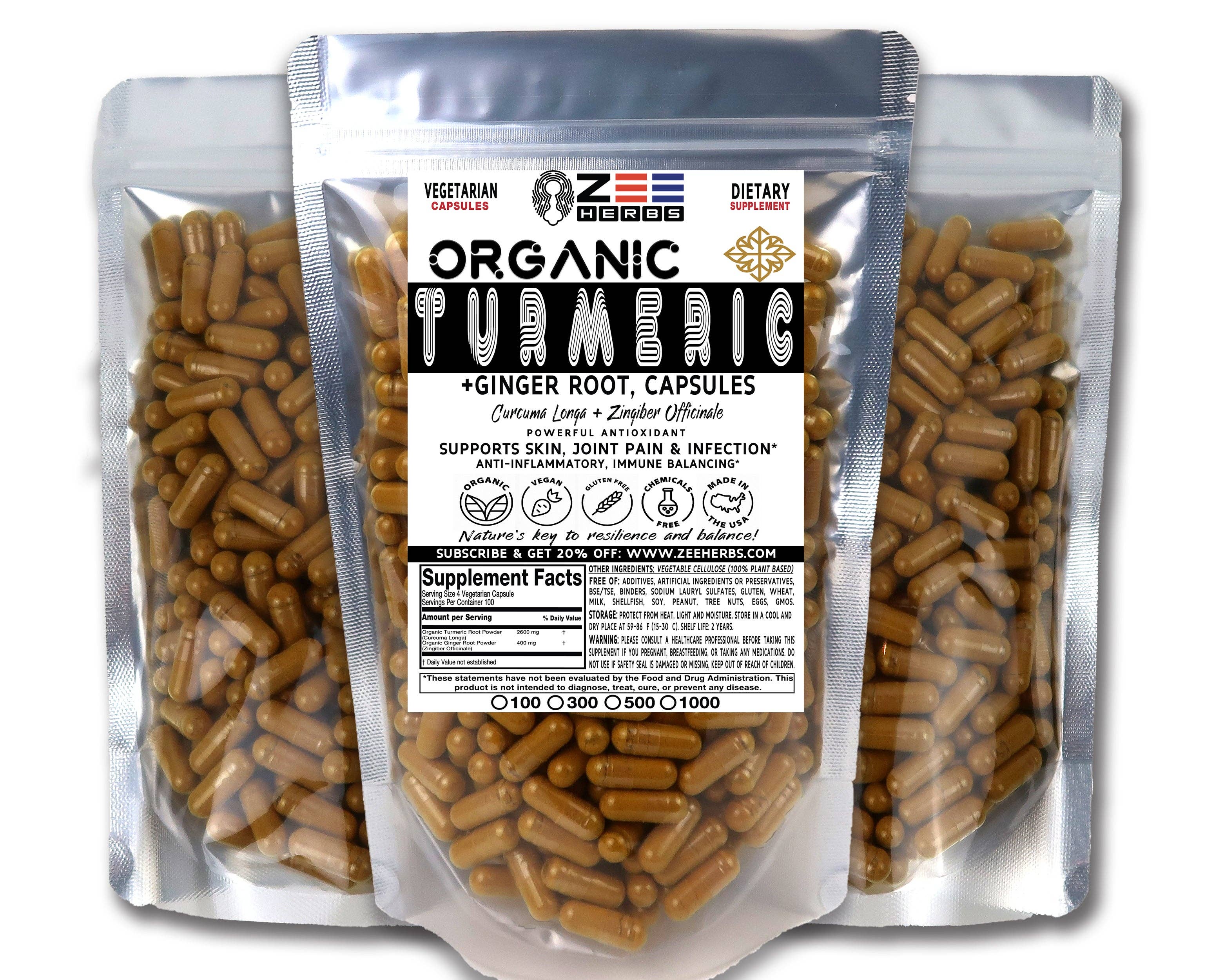 ZeeHERBS - Wholesale Oral Supplement/Vitamin - Turmeric Ginger Capsules - 3000mg of Natural Pure Organic Herbal Supplement