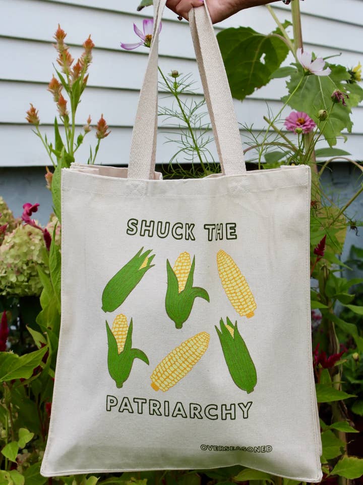 Shuck the Patriarchy Corn Tote Bag - for foodie farm store for wholesale by Overseasoned