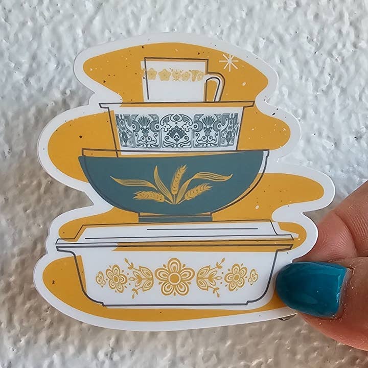 JoRetro - Wholesale Sticker - Pyrex Sticker - Butterfly Gold Bowl Stack 0