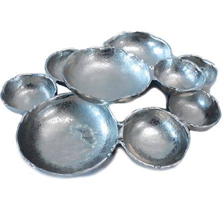 India Handicrafts Inc - Wholesale Platter - Silver Textured 9-Bowl Cluster Platter
